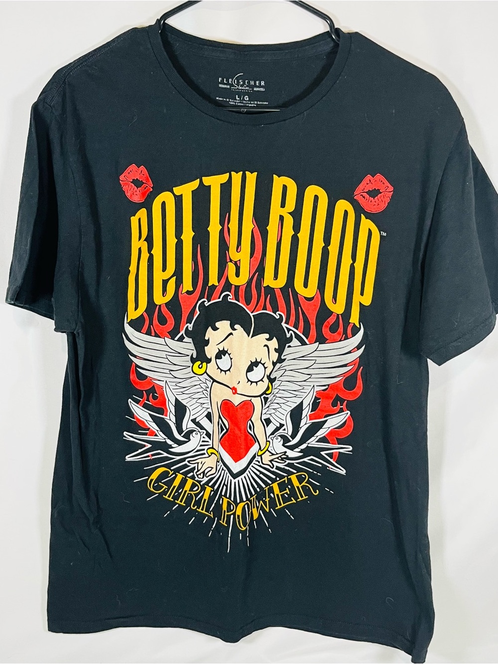 Betty Boop Kids' Black Short Sleeve Tee - Red & Yellow Girl Power Graphic